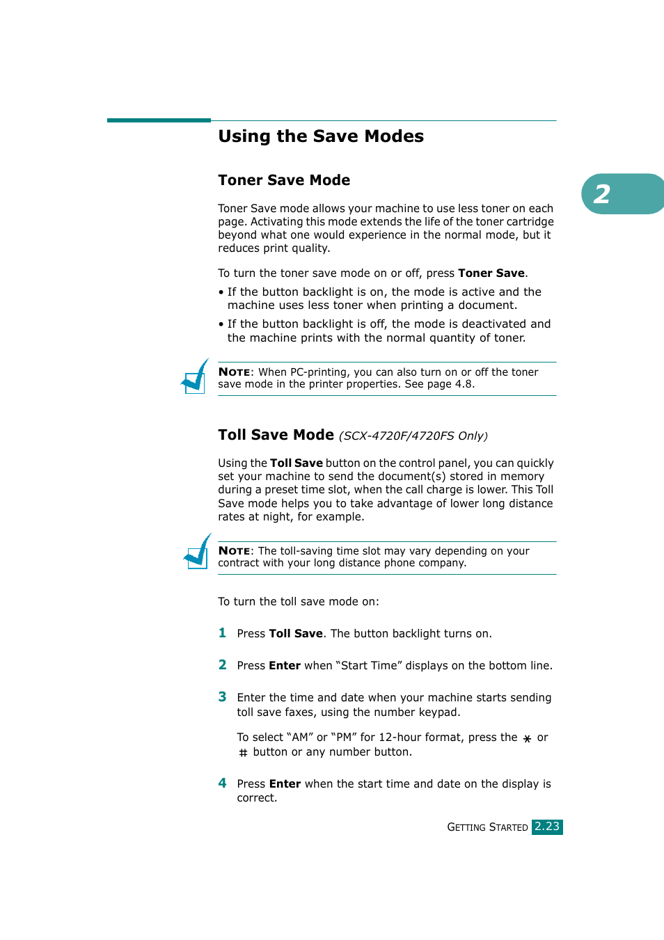Using the save modes, Toner save mode, Toll save mode (scx-4720f/4720fs only) | Toll save mode | Samsung SCX-4720F-XIP User Manual | Page 56 / 322