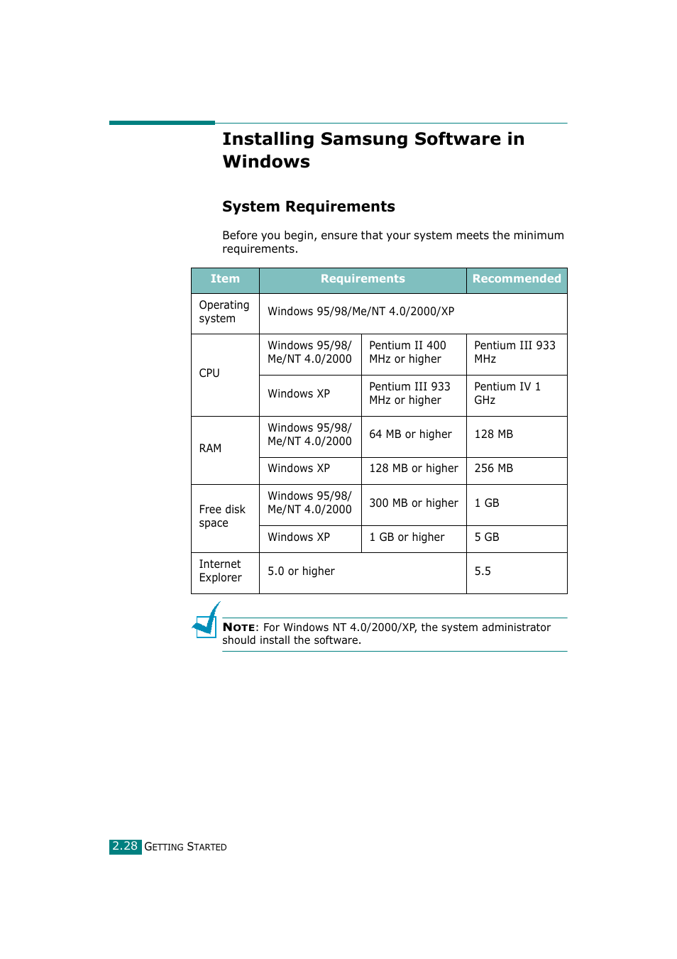 Installing samsung software in windows, System requirements | Samsung SCX-4720F-XIP User Manual | Page 61 / 322
