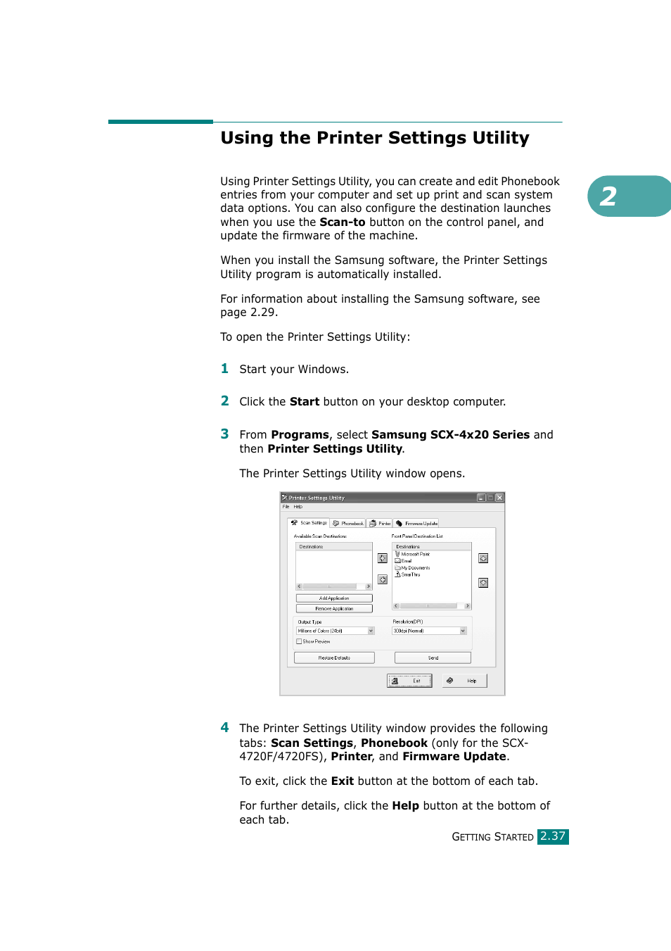 Using the printer settings utility | Samsung SCX-4720F-XIP User Manual | Page 70 / 322