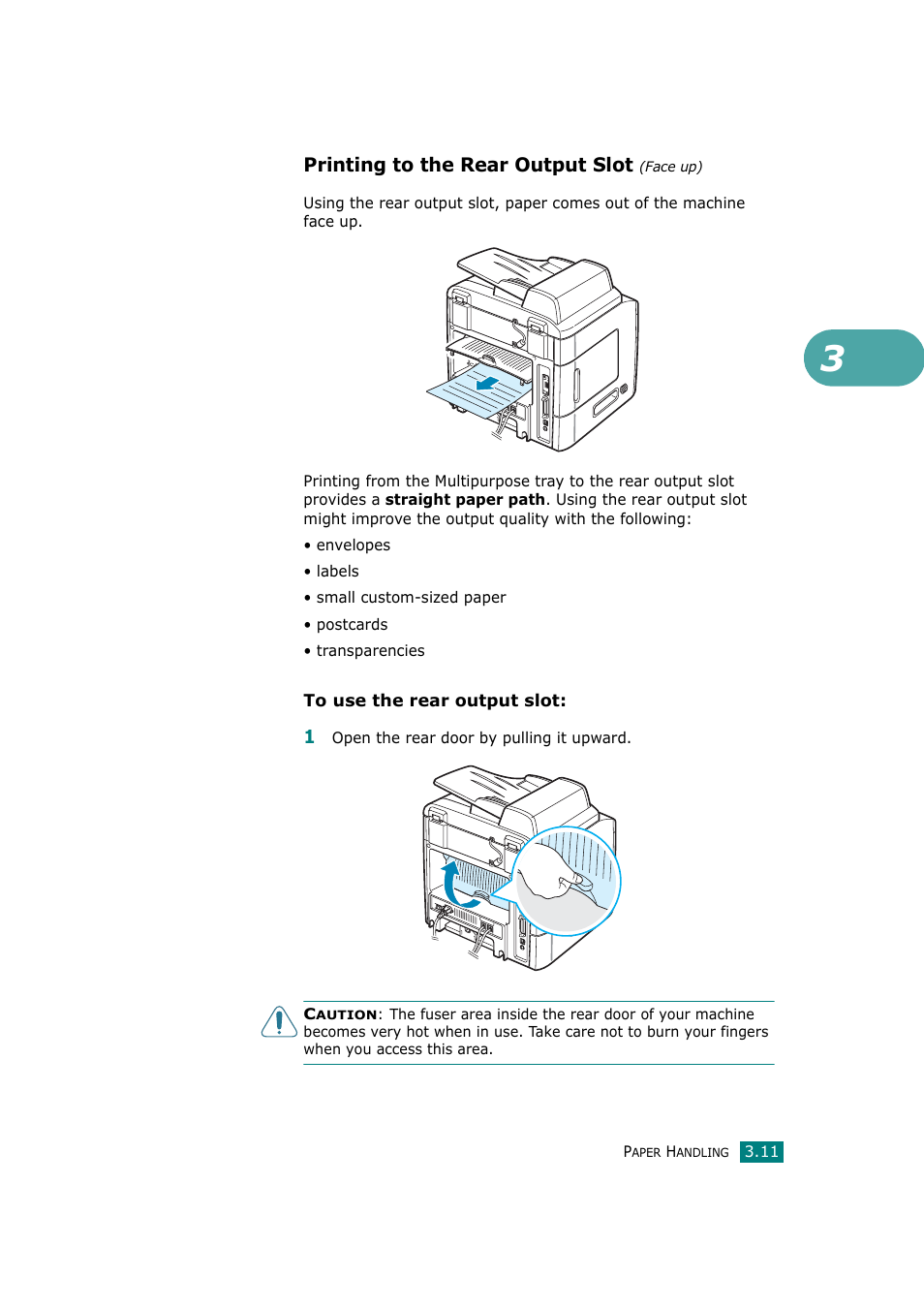 Printing to the rear output slot (face up), Printing to the rear output slot | Samsung SCX-4720F-XIP User Manual | Page 84 / 322