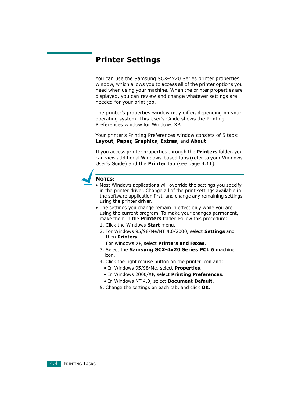 Printer settings | Samsung SCX-4720F-XIP User Manual | Page 89 / 322