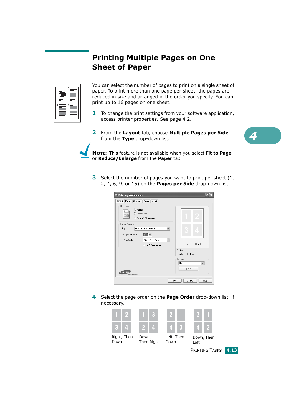 Printing multiple pages on one sheet of paper | Samsung SCX-4720F-XIP User Manual | Page 98 / 322