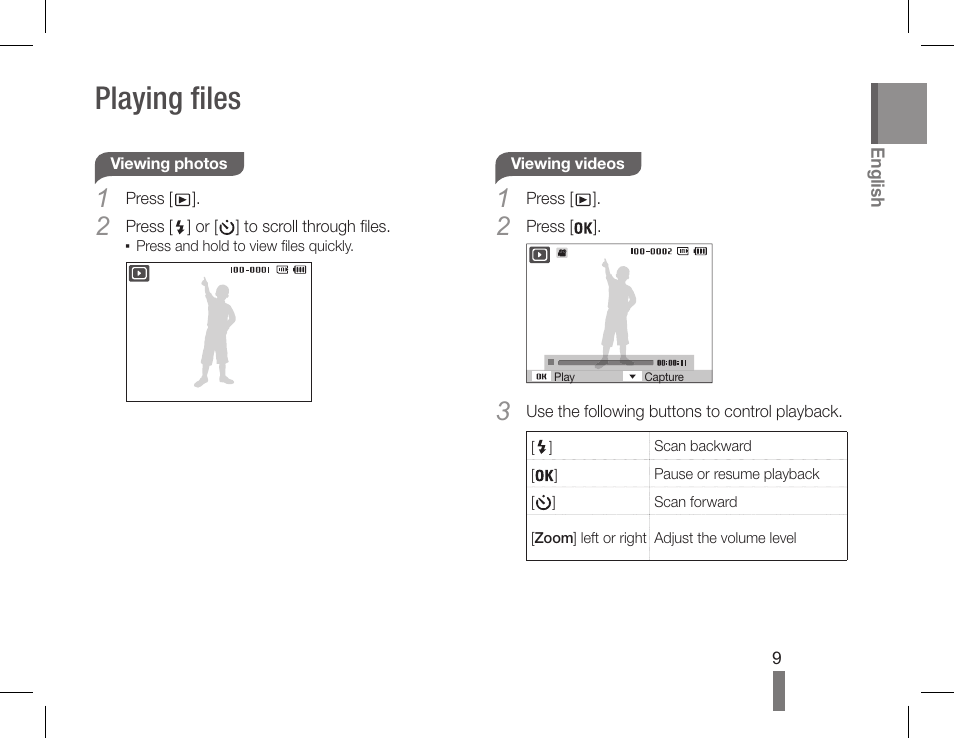 Playing files | Samsung EC-PL90ZZBPRUS User Manual | Page 9 / 32