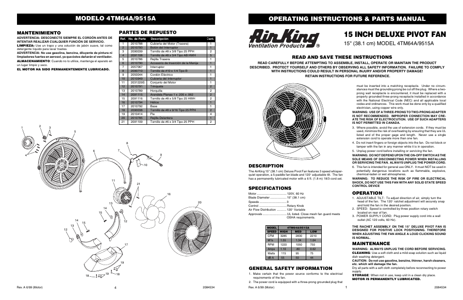 Air King 4TM64A/9515A User Manual | 2 pages