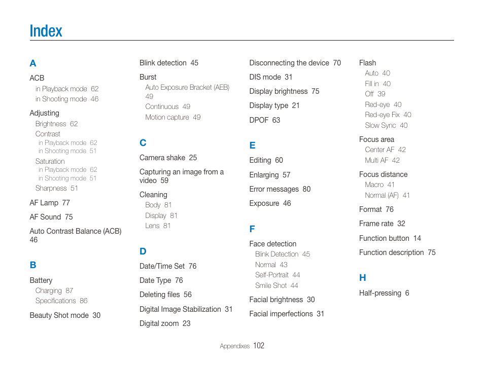 Index | Samsung EC-PL20ZZBPSUS User Manual | Page 103 / 106