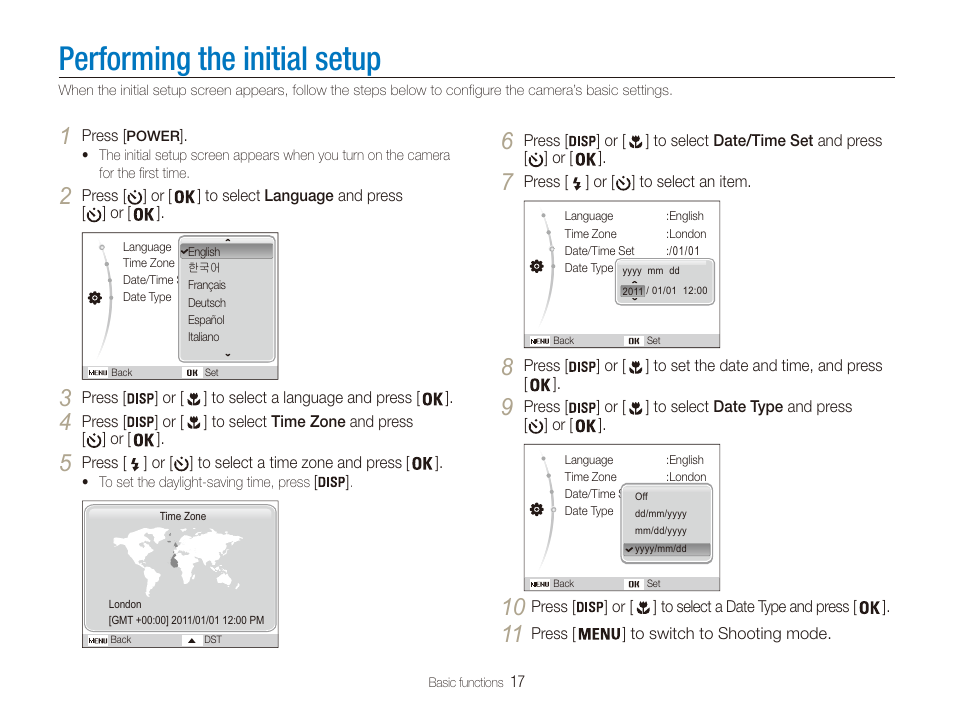 Performing the initial setup | Samsung EC-PL20ZZBPSUS User Manual | Page 18 / 106