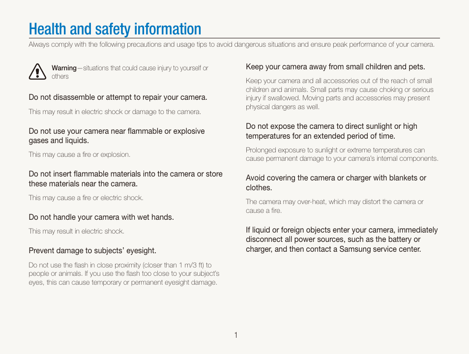 Health and safety information | Samsung EC-PL20ZZBPSUS User Manual | Page 2 / 106