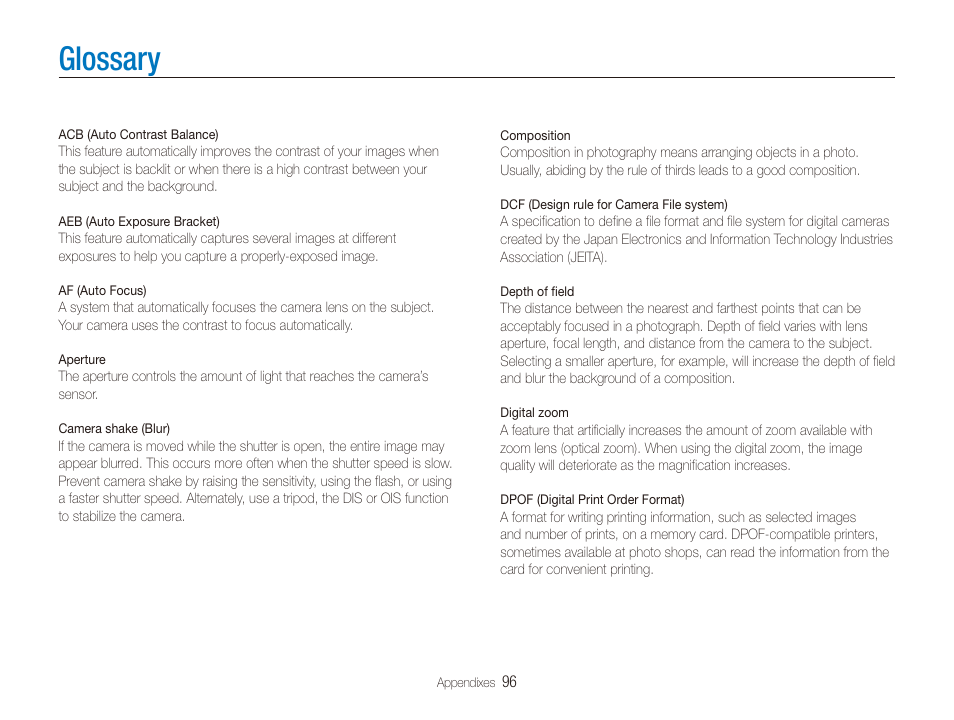 Glossary | Samsung EC-PL20ZZBPSUS User Manual | Page 97 / 106