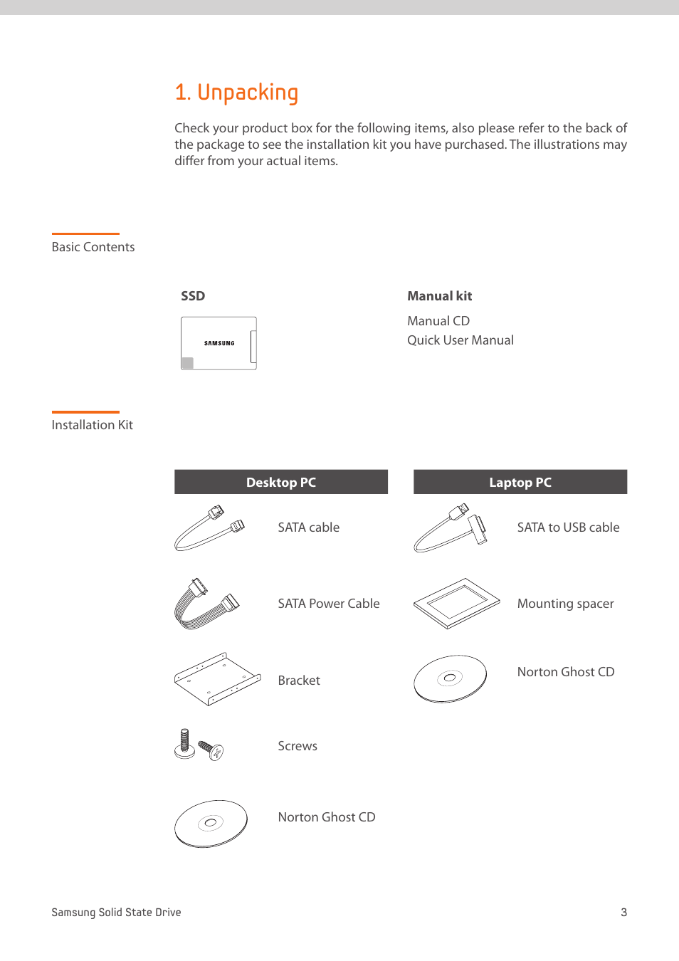 Unpacking | Samsung MZ-7PC512D-AM User Manual | Page 3 / 14