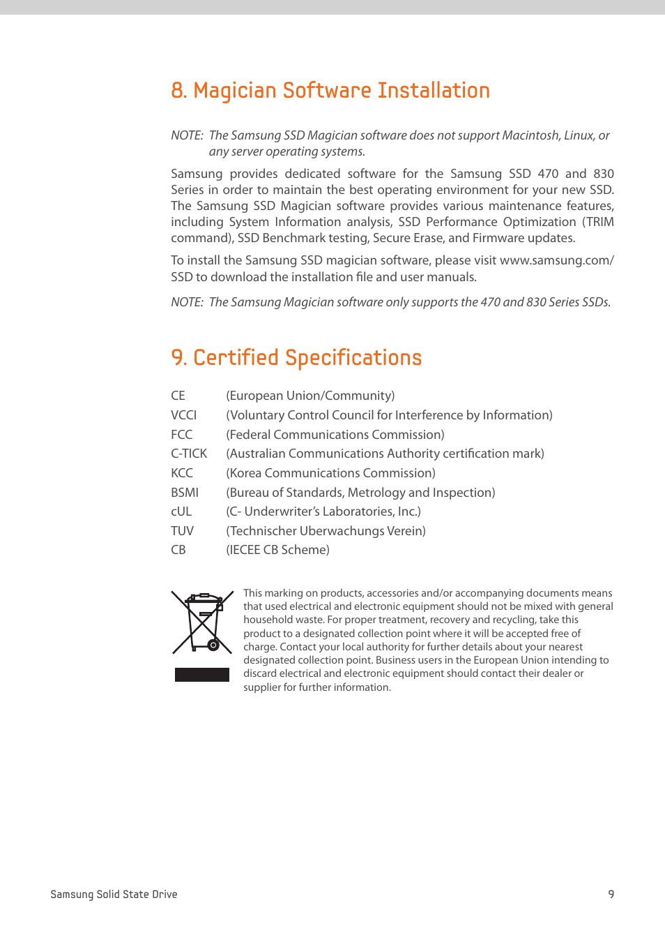 Magician software installation, Certified specifications | Samsung MZ-7PC512D-AM User Manual | Page 9 / 14