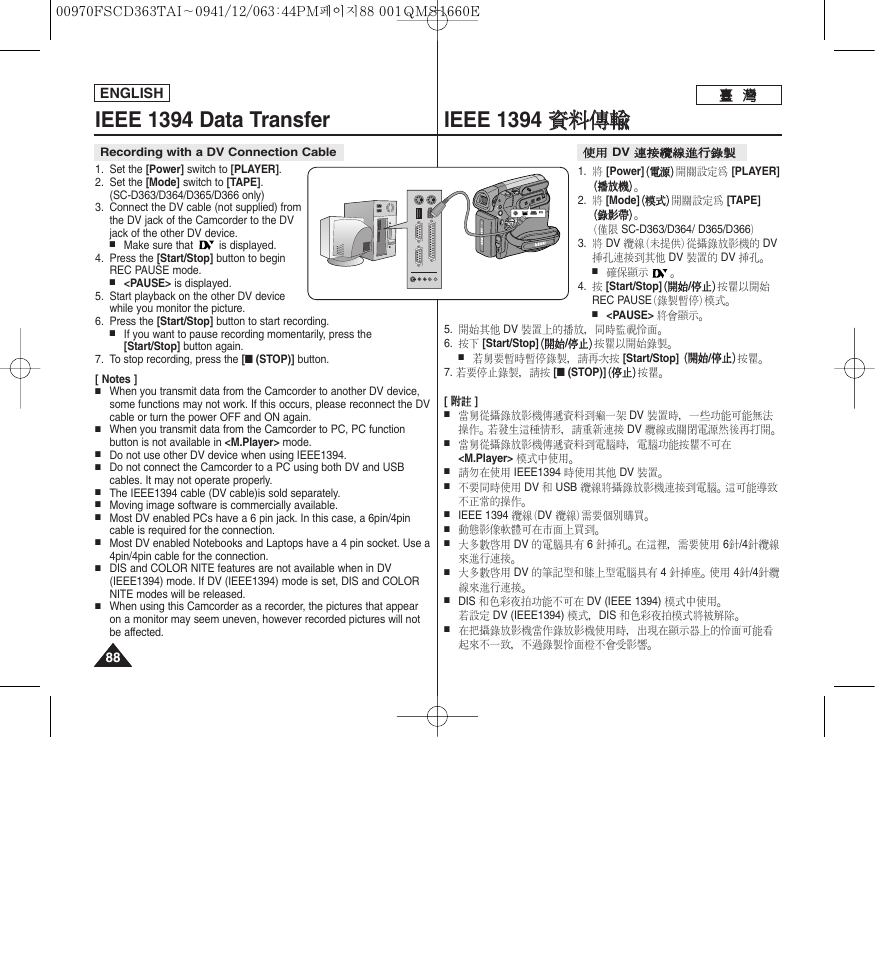 Ieee 1394 data transfer, Ieee 1394 資 資料 料傳 傳輸 輸 | Samsung SC-D263-XAA User Manual | Page 88 / 106
