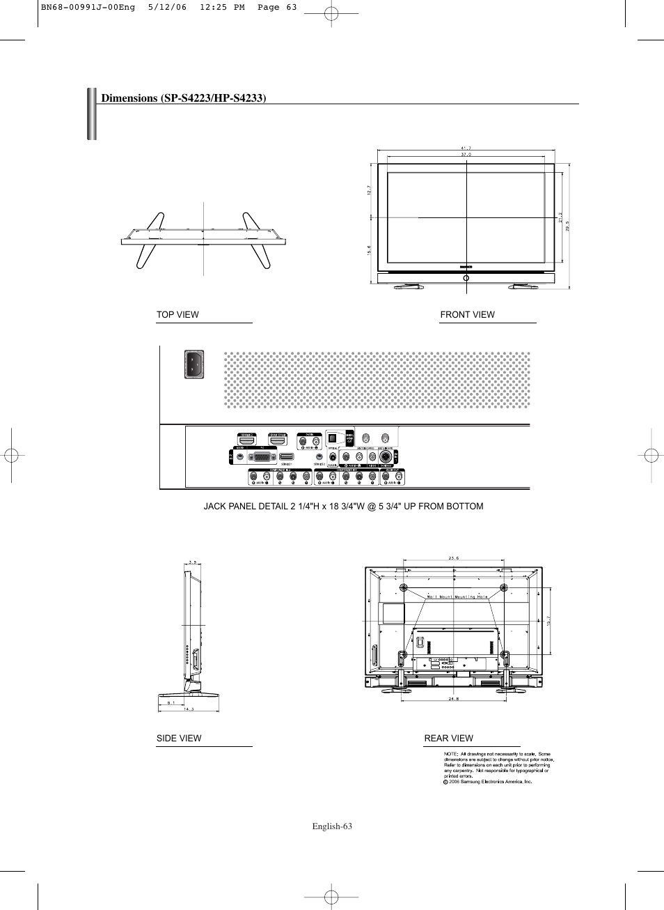 Dimensions(sp-s4223/hp-s4233) | Samsung SPS4223X-XAA User Manual | Page 63 / 68