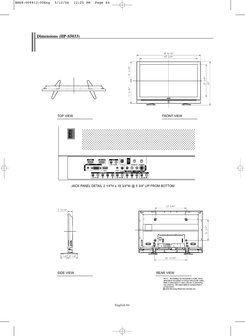 Dimensions(hp-s5033) | Samsung SPS4223X-XAA User Manual | Page 64 / 68