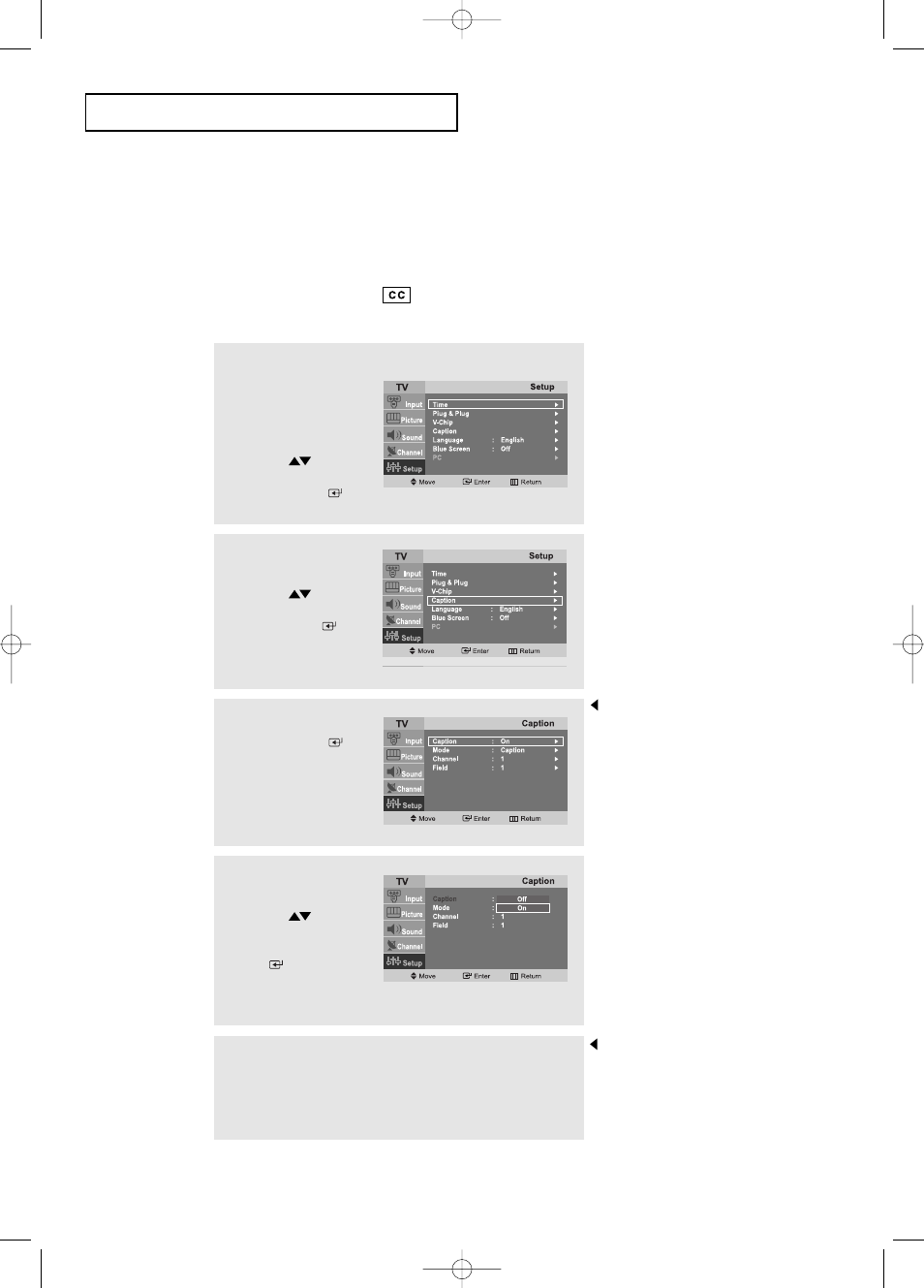 Viewing closed captions | Samsung LTP1545X-XAA User Manual | Page 38 / 61