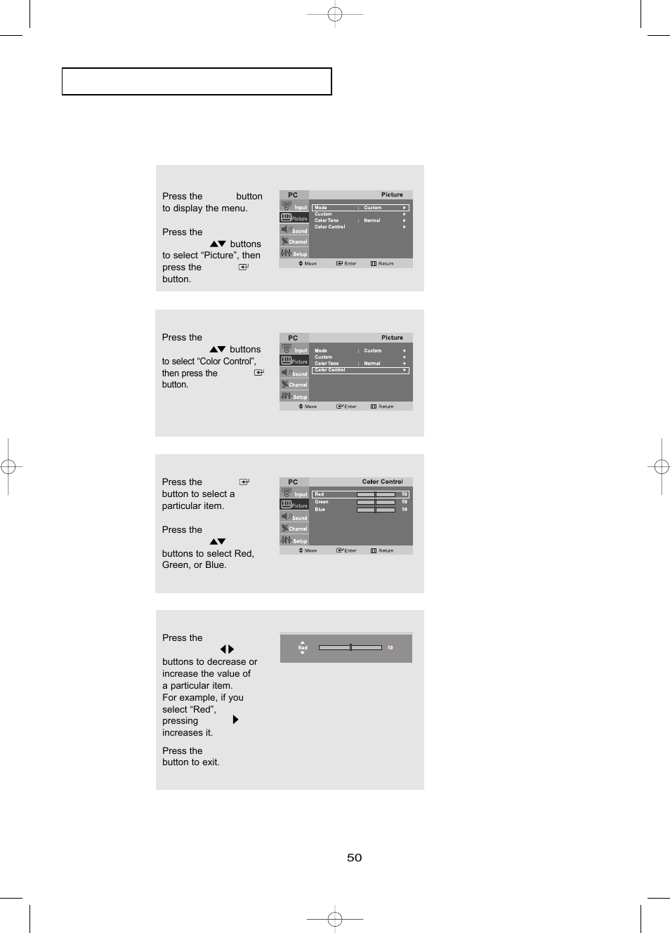 Customizing the color, P c d | Samsung LTP1545X-XAA User Manual | Page 53 / 61