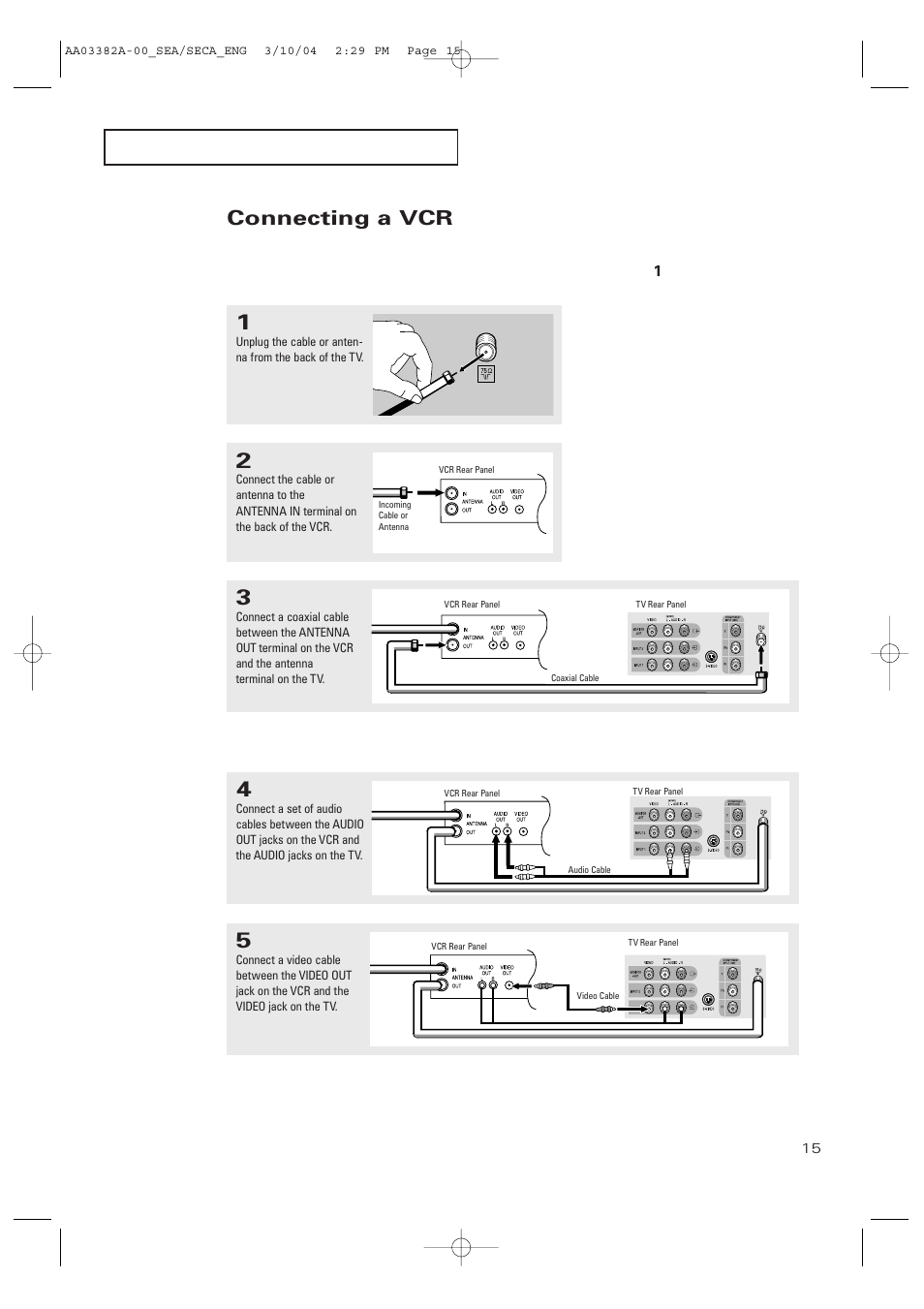 Connecting a vcr | Samsung TXP2028X-XAC User Manual | Page 15 / 52