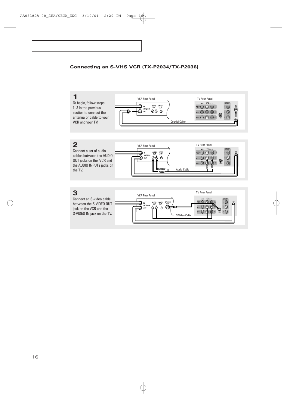Connecting an s-vhs vcr | Samsung TXP2028X-XAC User Manual | Page 16 / 52