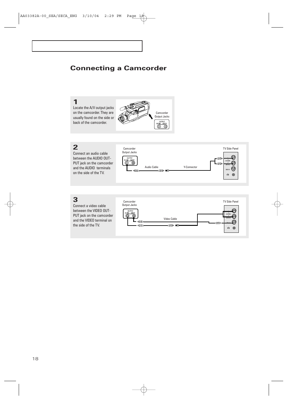 Connecting a camcorder | Samsung TXP2028X-XAC User Manual | Page 18 / 52