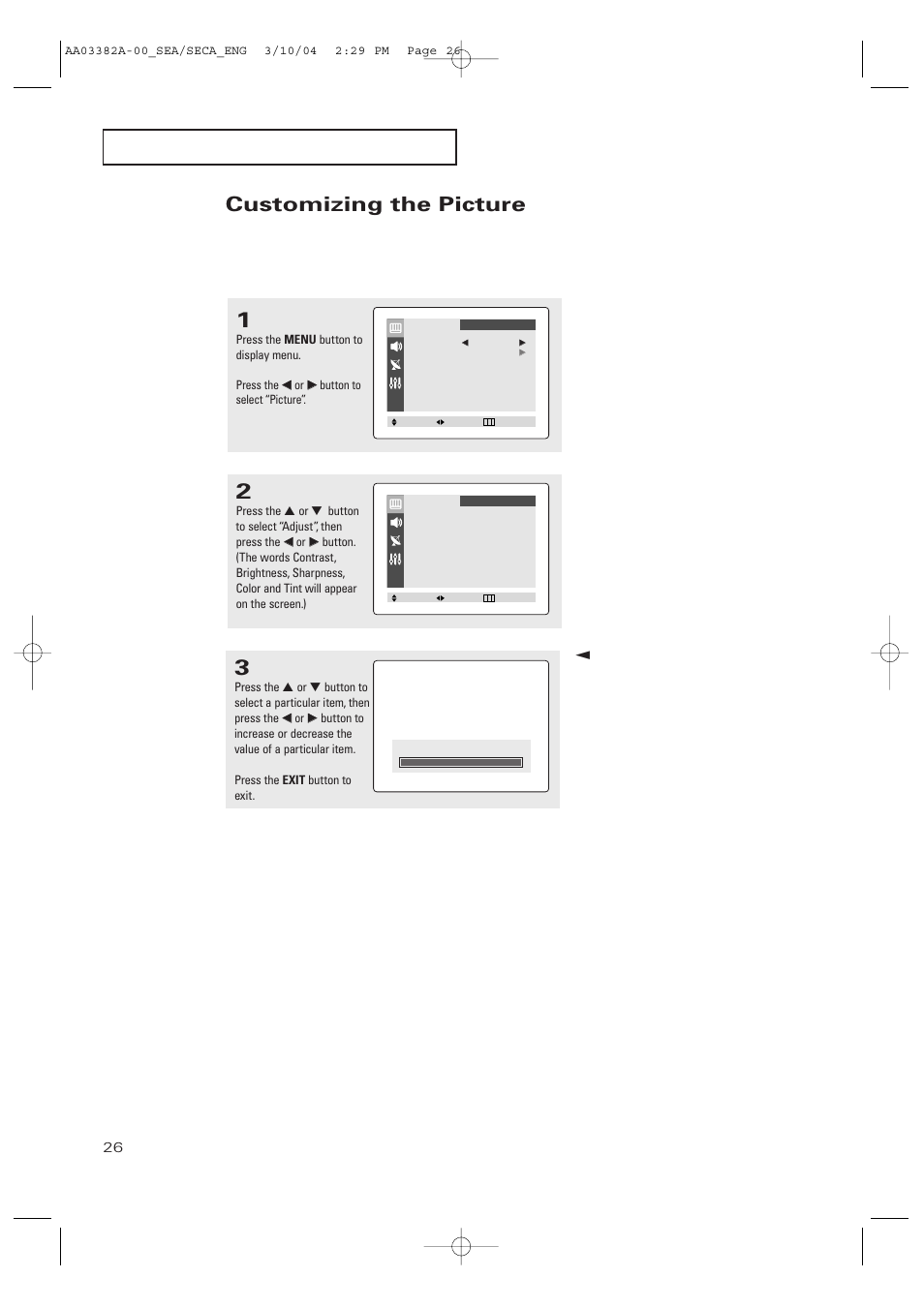 Customizing the picture | Samsung TXP2028X-XAC User Manual | Page 26 / 52