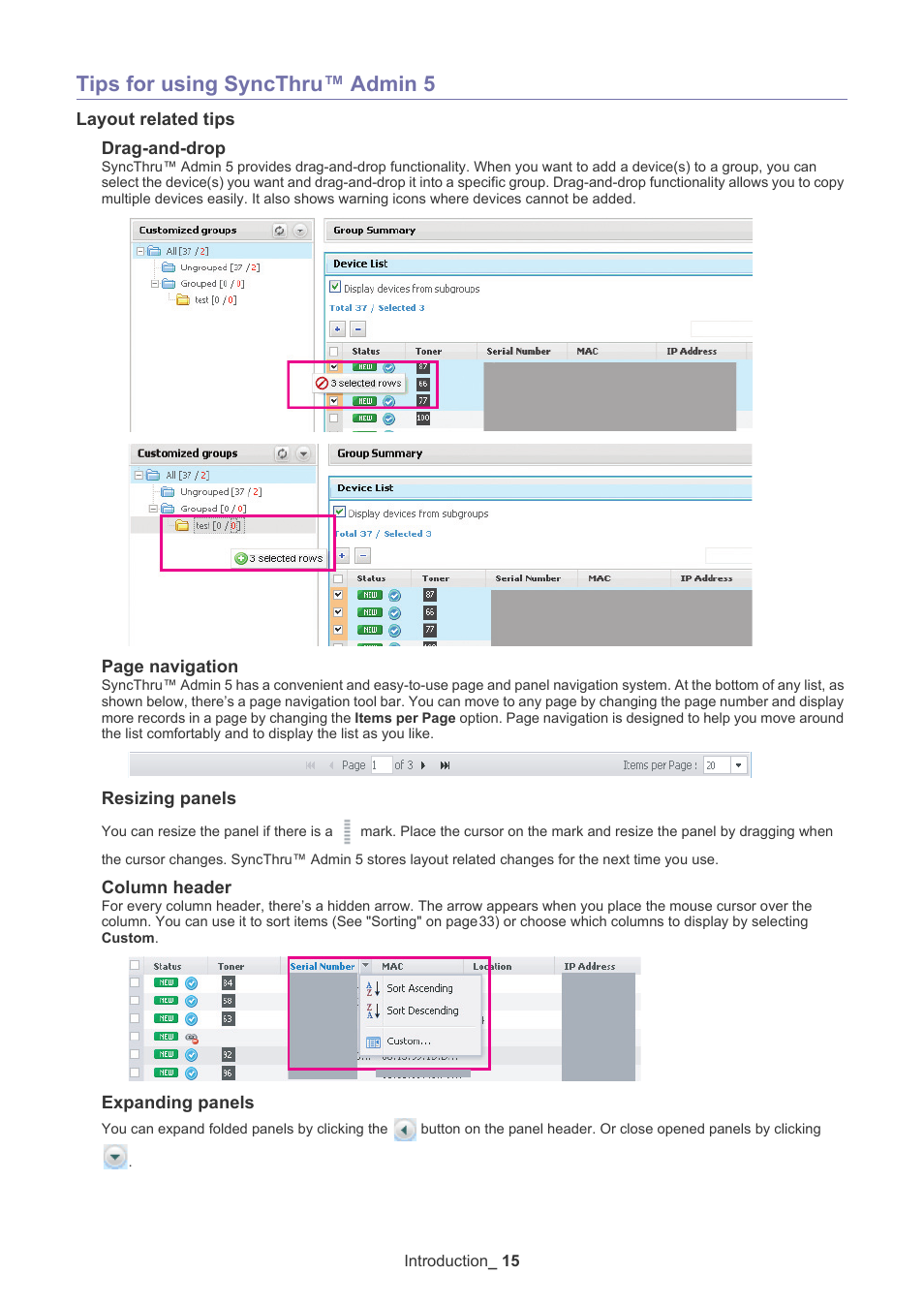Tips for using syncthru™ admin 5, Layout related tips | Samsung ML-3471ND-XAR User Manual | Page 15 / 111