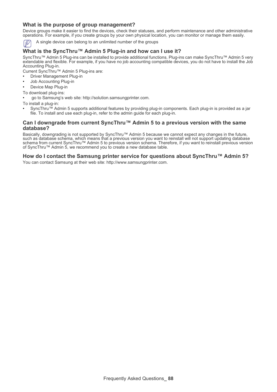 What is the purpose of group management, Same database, Admin 5 | Samsung ML-3471ND-XAR User Manual | Page 88 / 111