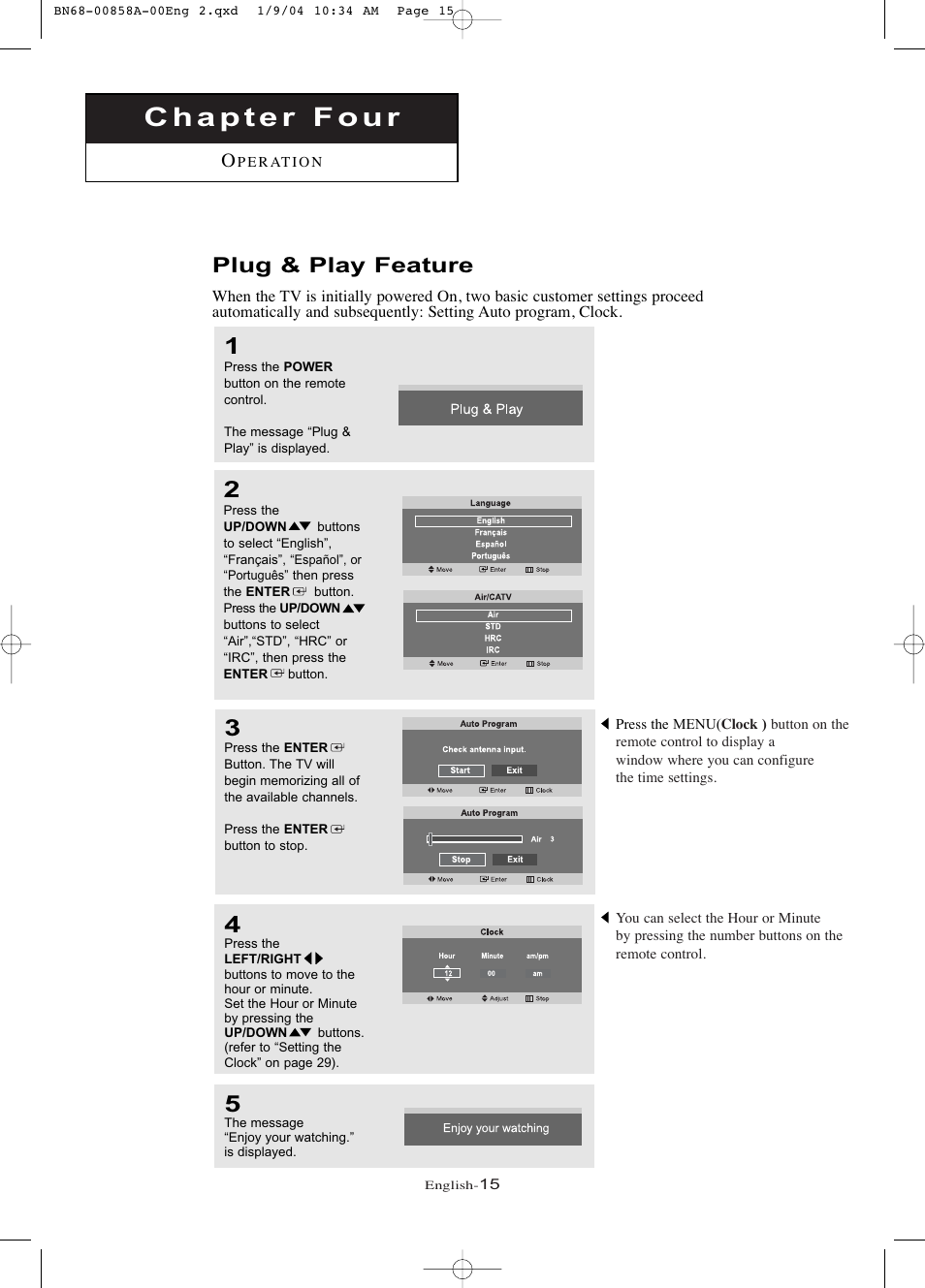 Chapter 4: operation, Plug & play feature | Samsung LTP1545PX-XAA User Manual | Page 20 / 68