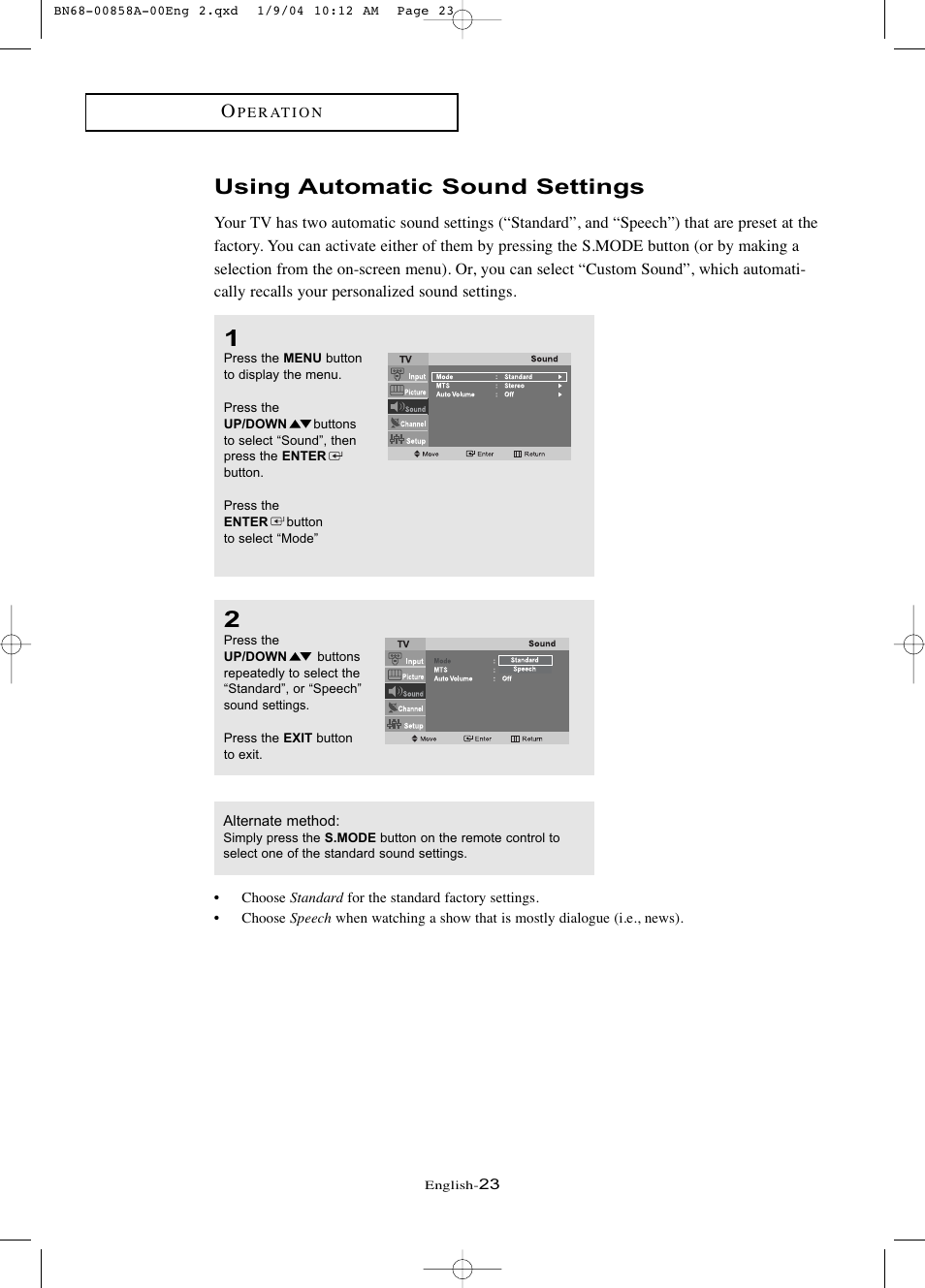 Using automatic sound settings | Samsung LTP1545PX-XAA User Manual | Page 28 / 68