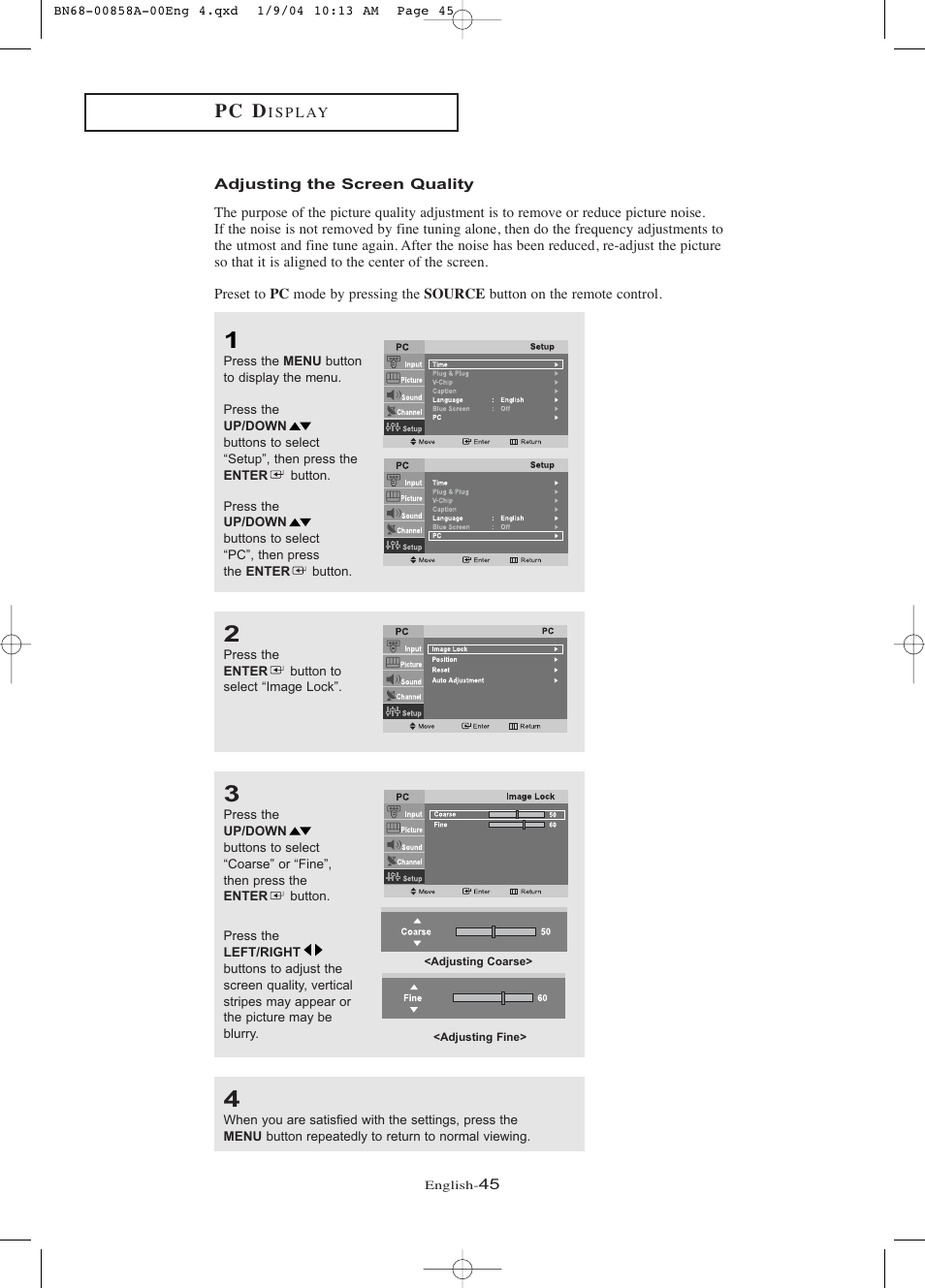 Adjusting the screen quality, P c d | Samsung LTP1545PX-XAA User Manual | Page 50 / 68