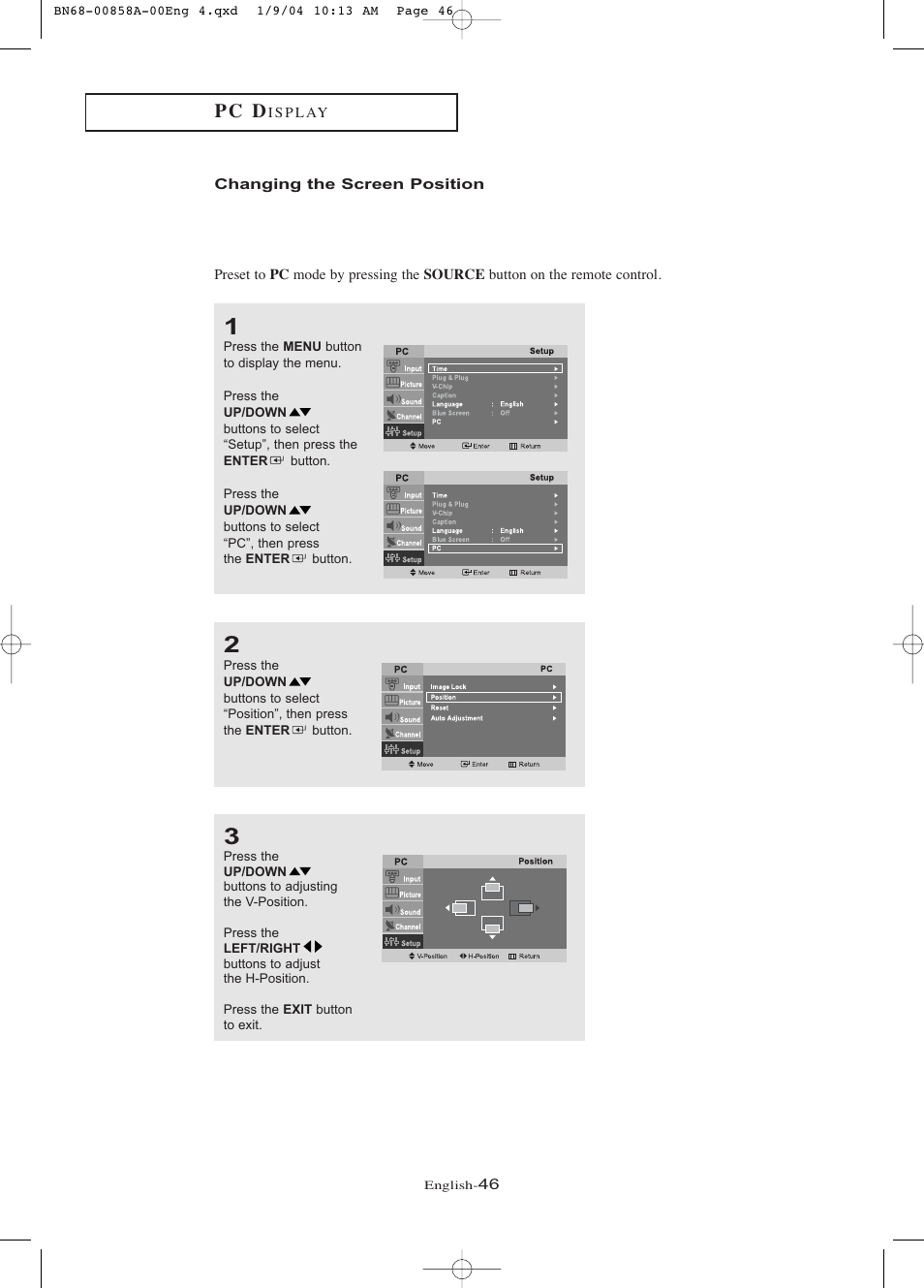 Changing the screen position, P c d | Samsung LTP1545PX-XAA User Manual | Page 51 / 68