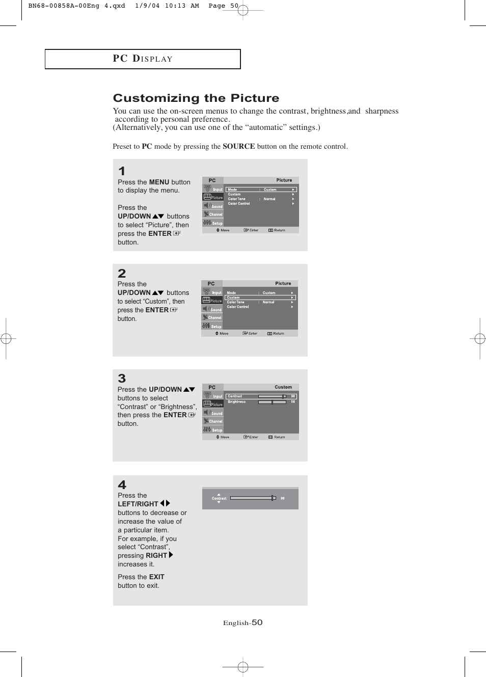 Customizing the picture, P c d | Samsung LTP1545PX-XAA User Manual | Page 55 / 68