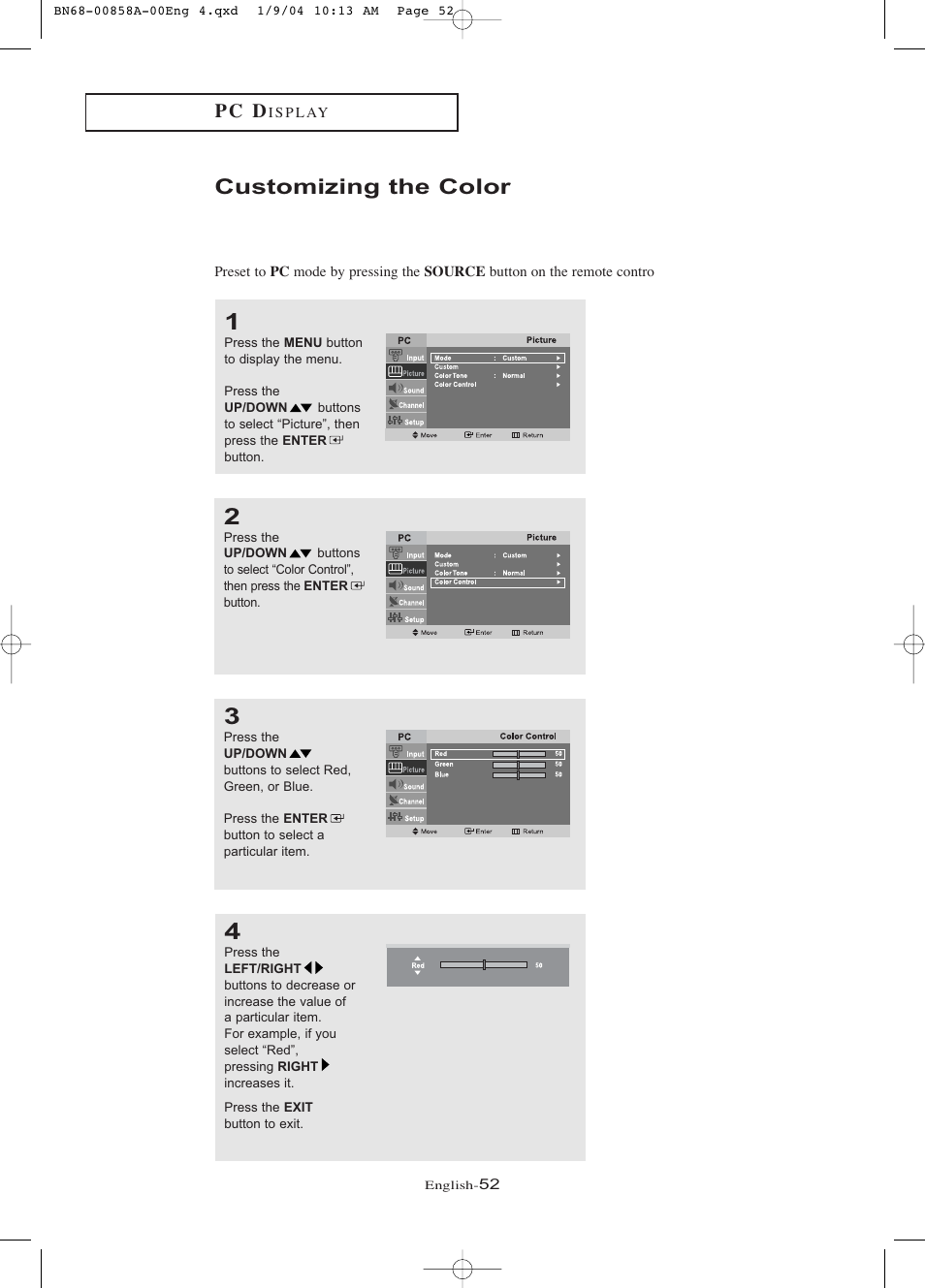 Customizing the color, P c d | Samsung LTP1545PX-XAA User Manual | Page 57 / 68