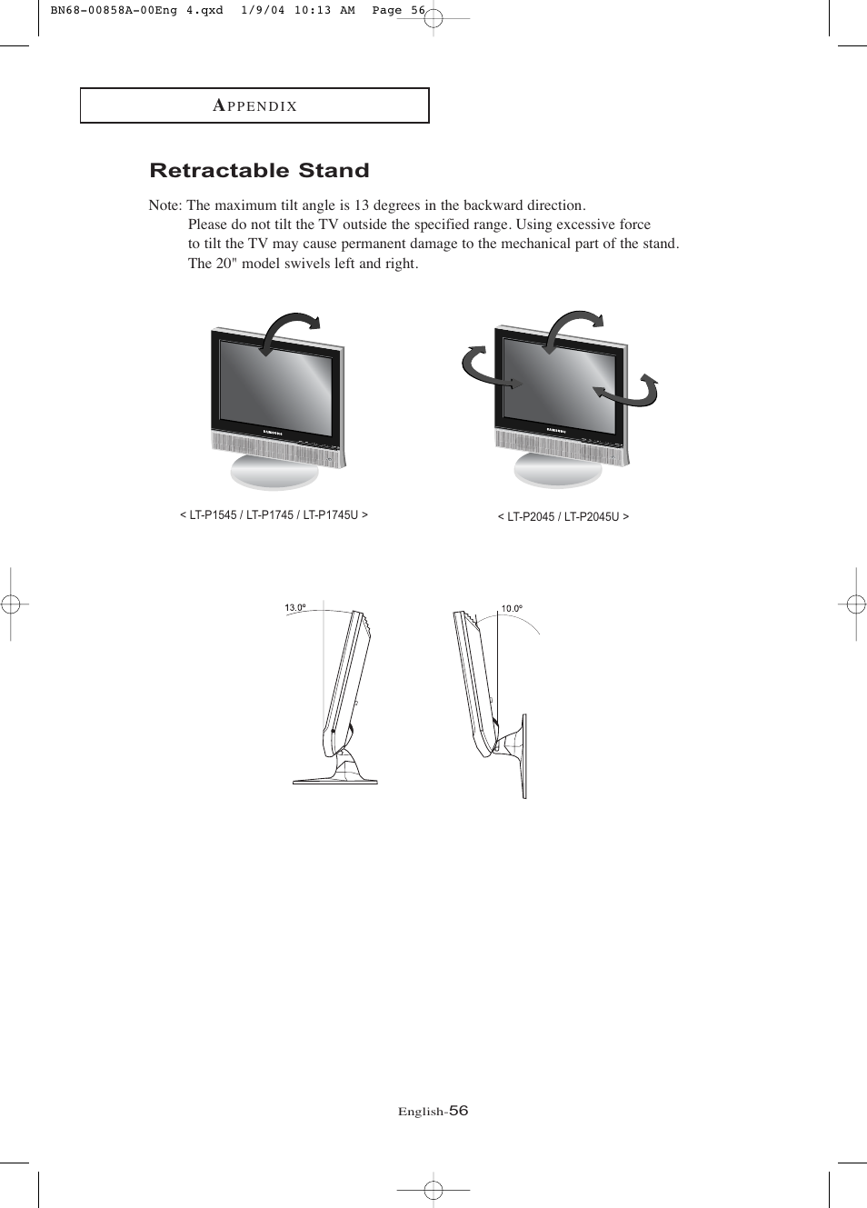 Retractable stand | Samsung LTP1545PX-XAA User Manual | Page 61 / 68