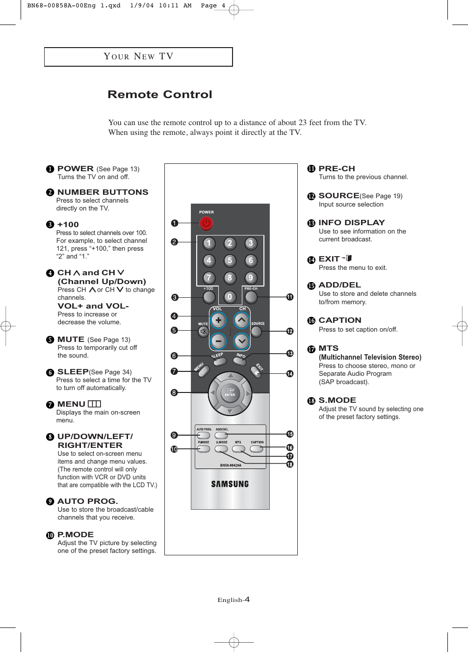 Remote control | Samsung LTP1545PX-XAA User Manual | Page 9 / 68