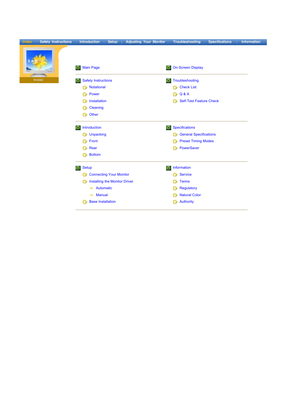 Index | Samsung LE17KUBLK User Manual | Page 2 / 50