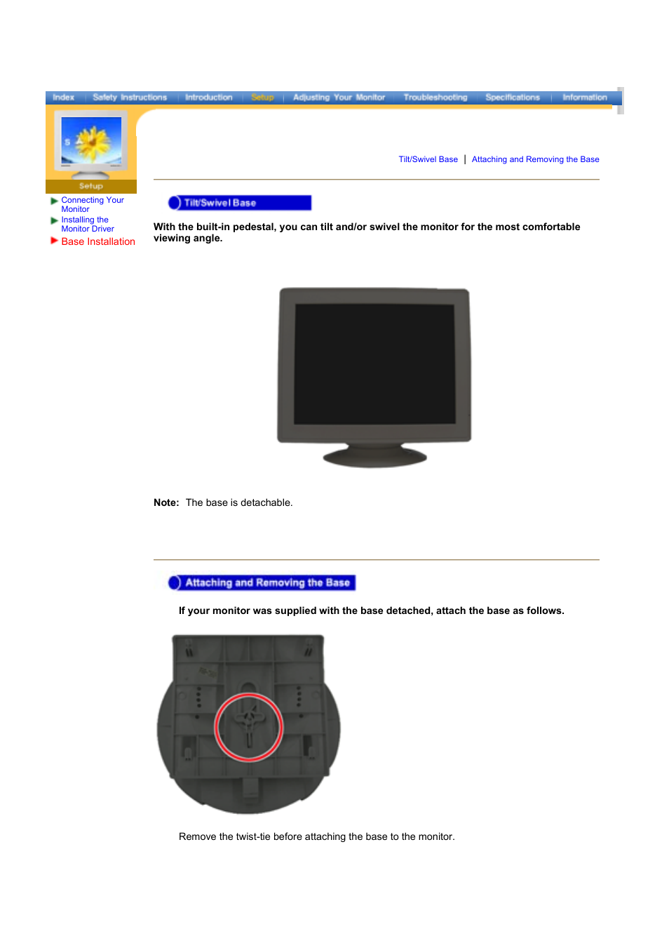 Base installation | Samsung LE17KUBLK User Manual | Page 20 / 50