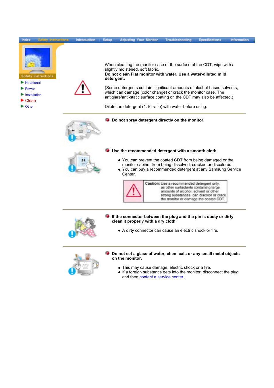 Clean | Samsung LE17KUBLK User Manual | Page 6 / 50