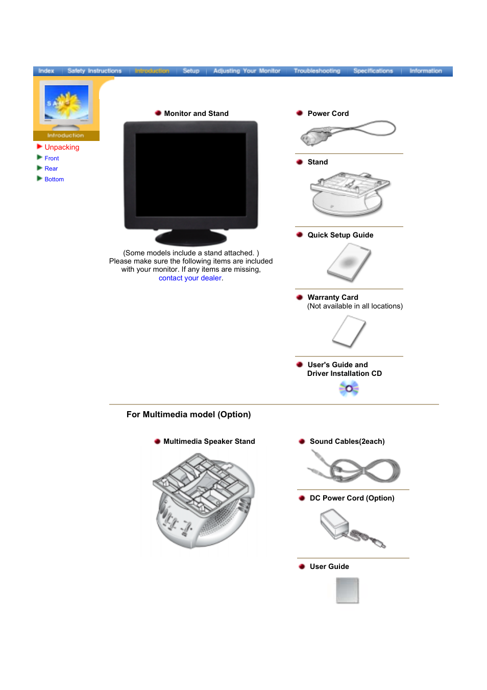 Introduction, Unpacking | Samsung LE17KUBLK User Manual | Page 8 / 50