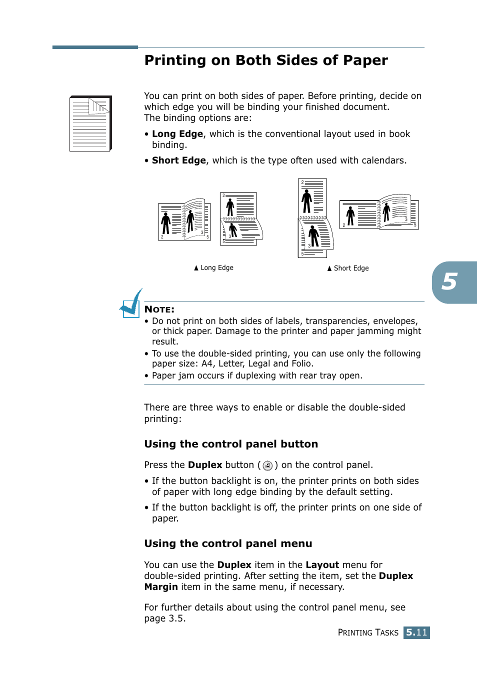 Printing on both sides of paper, Using the control panel button, Using the control panel menu | Samsung ML-2151N-XBH User Manual | Page 100 / 233