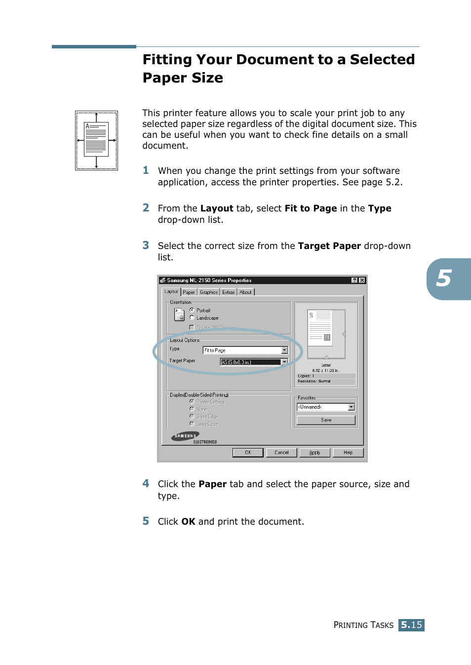 Fitting your document to a selected paper size | Samsung ML-2151N-XBH User Manual | Page 104 / 233