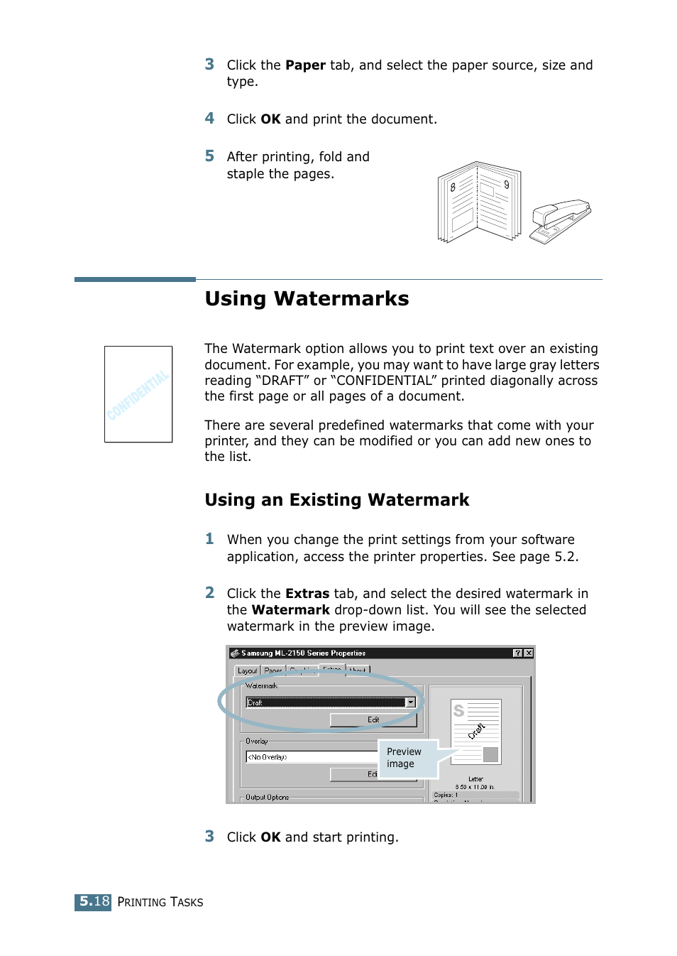 Using watermarks, Using an existing watermark | Samsung ML-2151N-XBH User Manual | Page 107 / 233