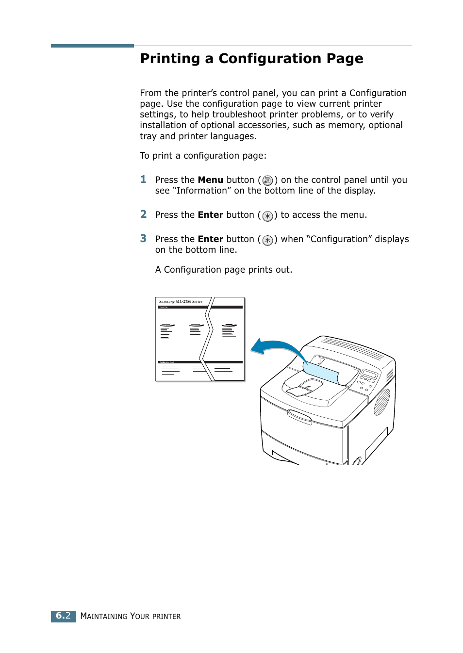 Printing a configuration page | Samsung ML-2151N-XBH User Manual | Page 119 / 233