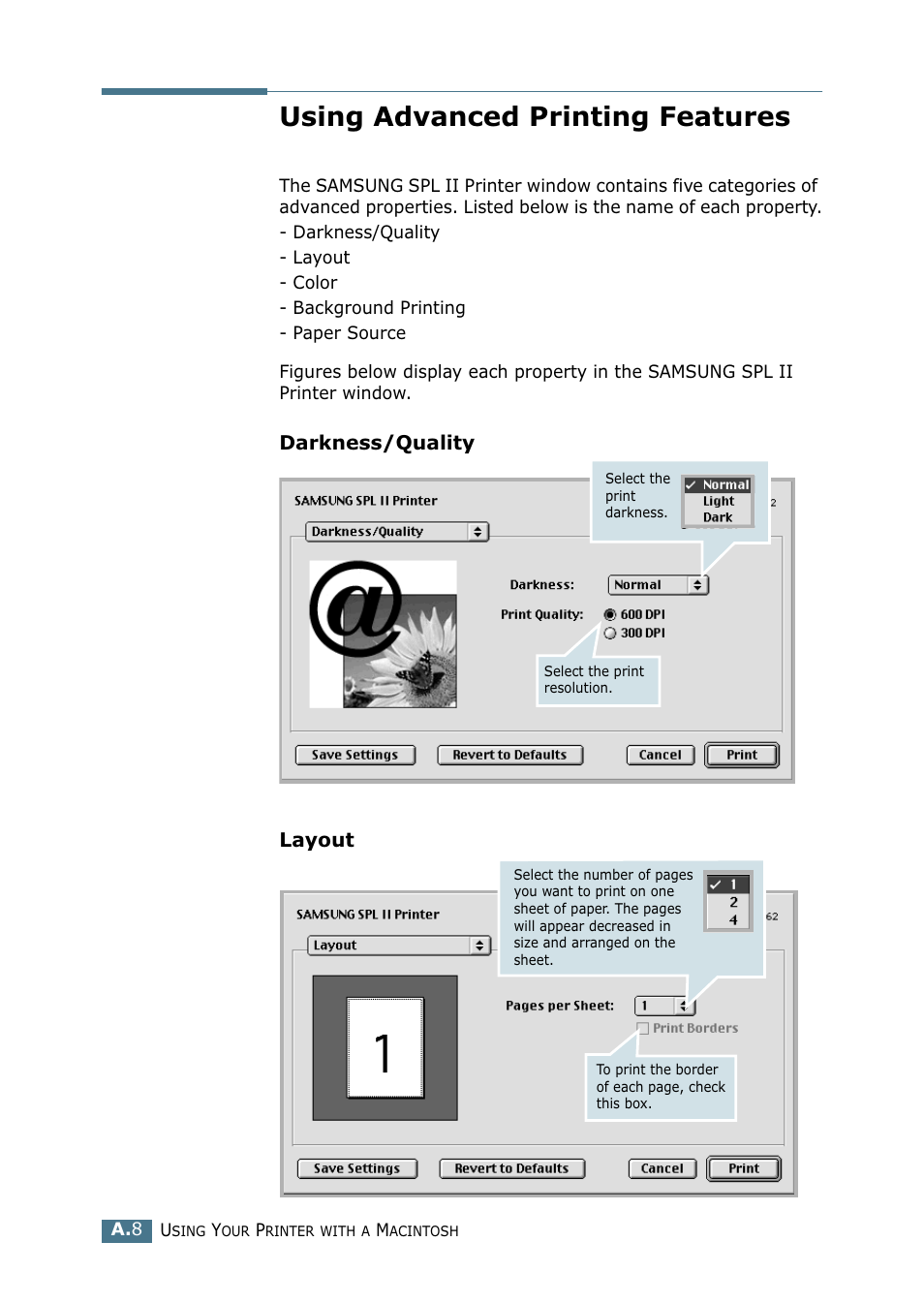 Using advanced printing features | Samsung ML-2151N-XBH User Manual | Page 163 / 233