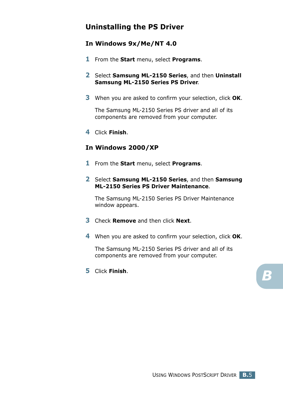 Uninstalling the ps driver | Samsung ML-2151N-XBH User Manual | Page 170 / 233