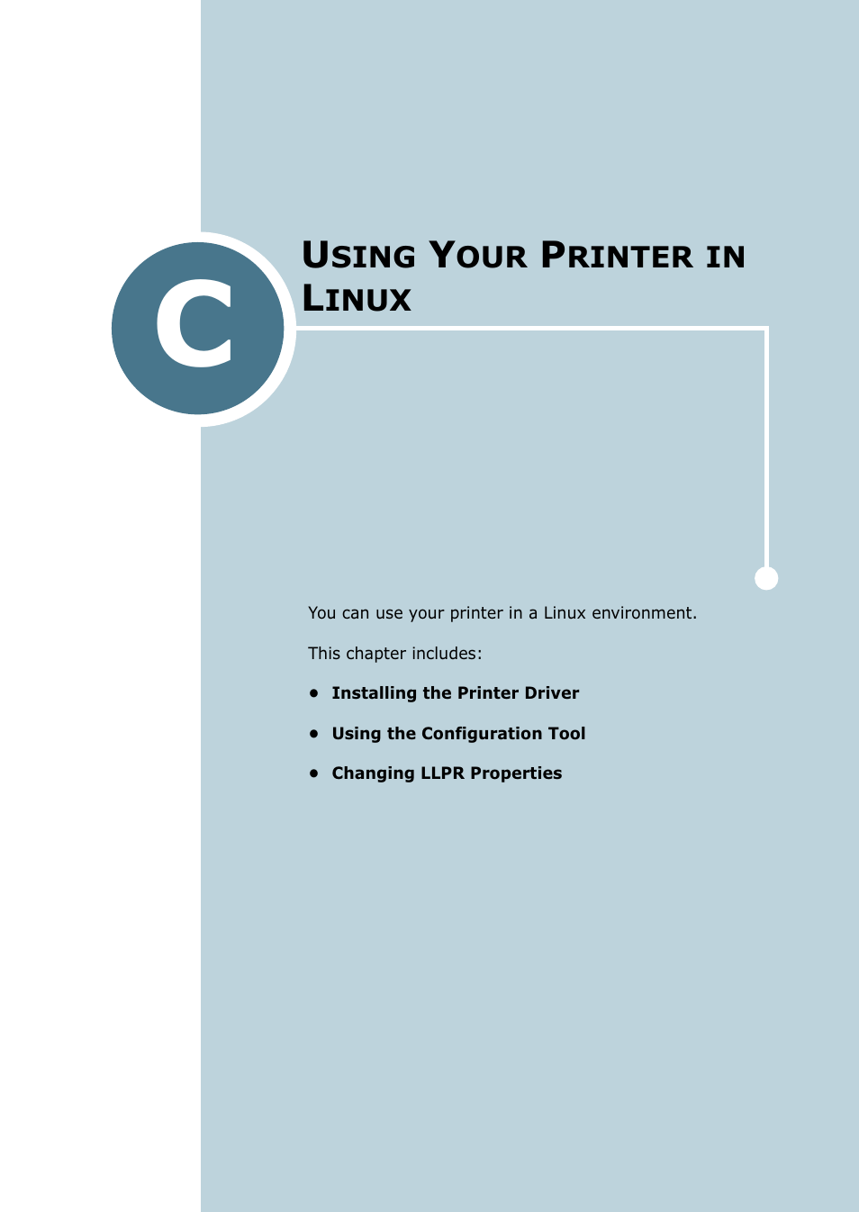 Using your printer in linux, Appendix c, Sing | Rinter, Inux, Appendix c, “using your printer in linux | Samsung ML-2151N-XBH User Manual | Page 172 / 233