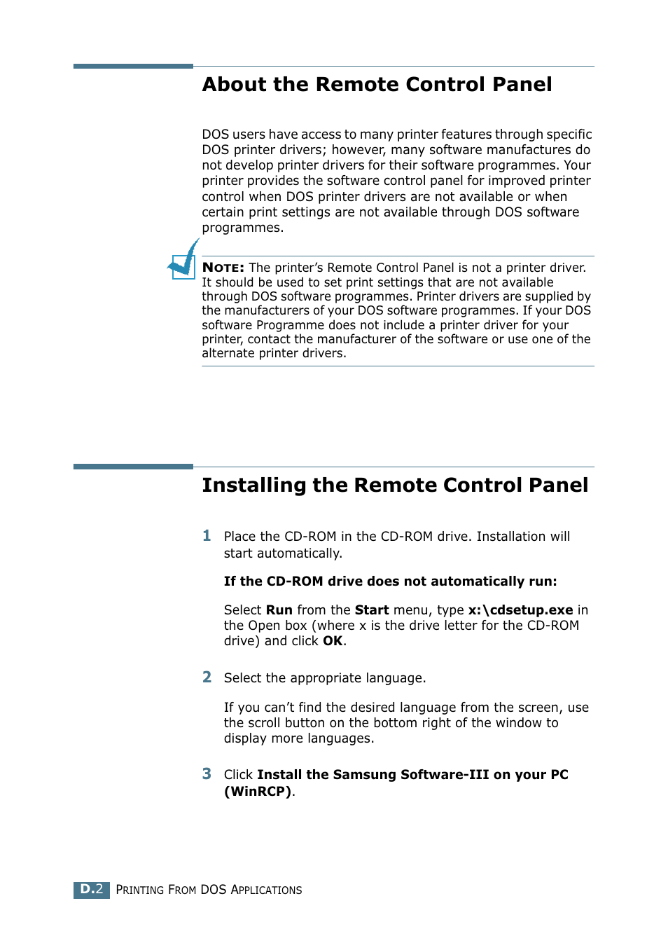 About the remote control panel, Installing the remote control panel | Samsung ML-2151N-XBH User Manual | Page 185 / 233