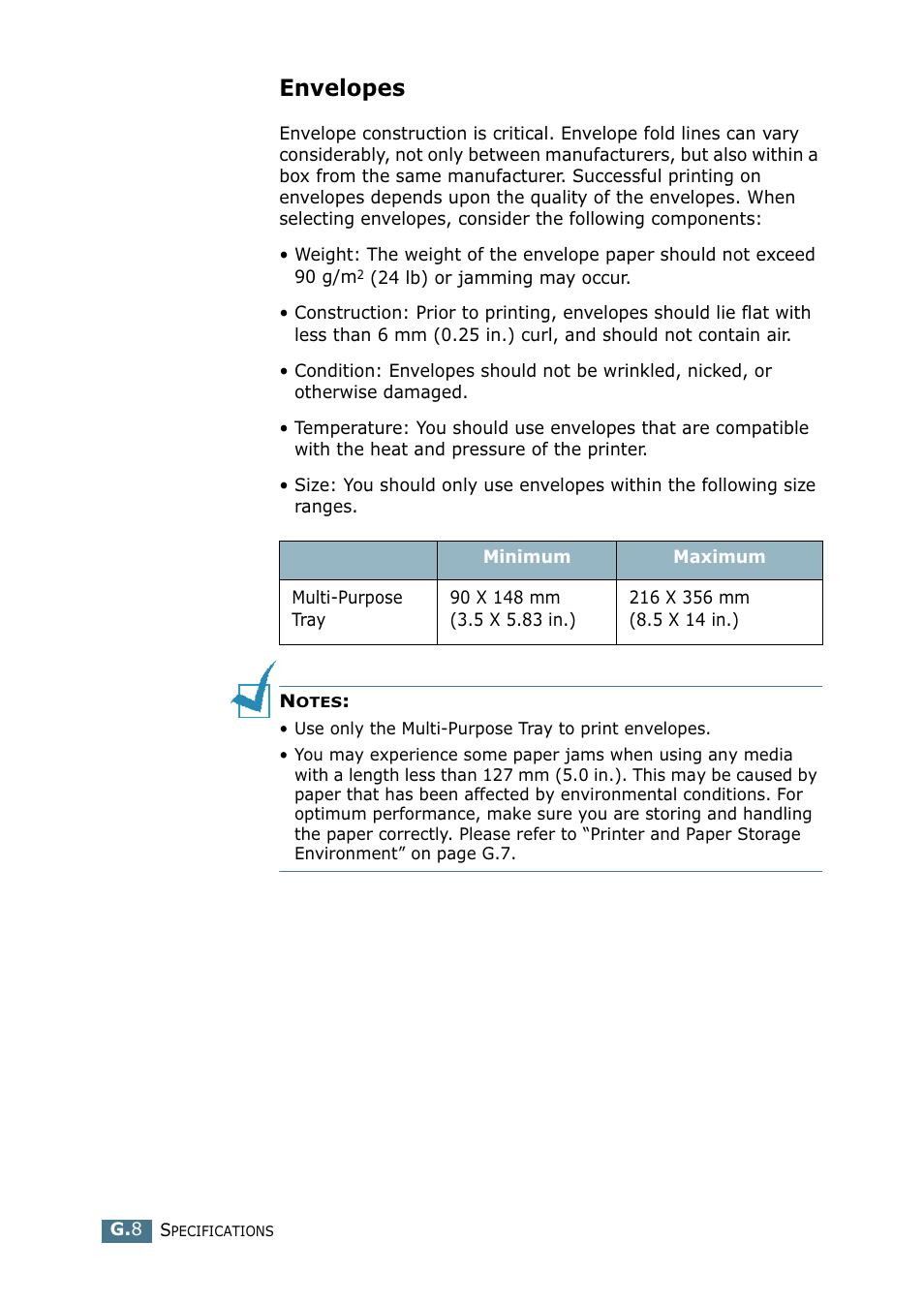 Envelopes | Samsung ML-2151N-XBH User Manual | Page 227 / 233