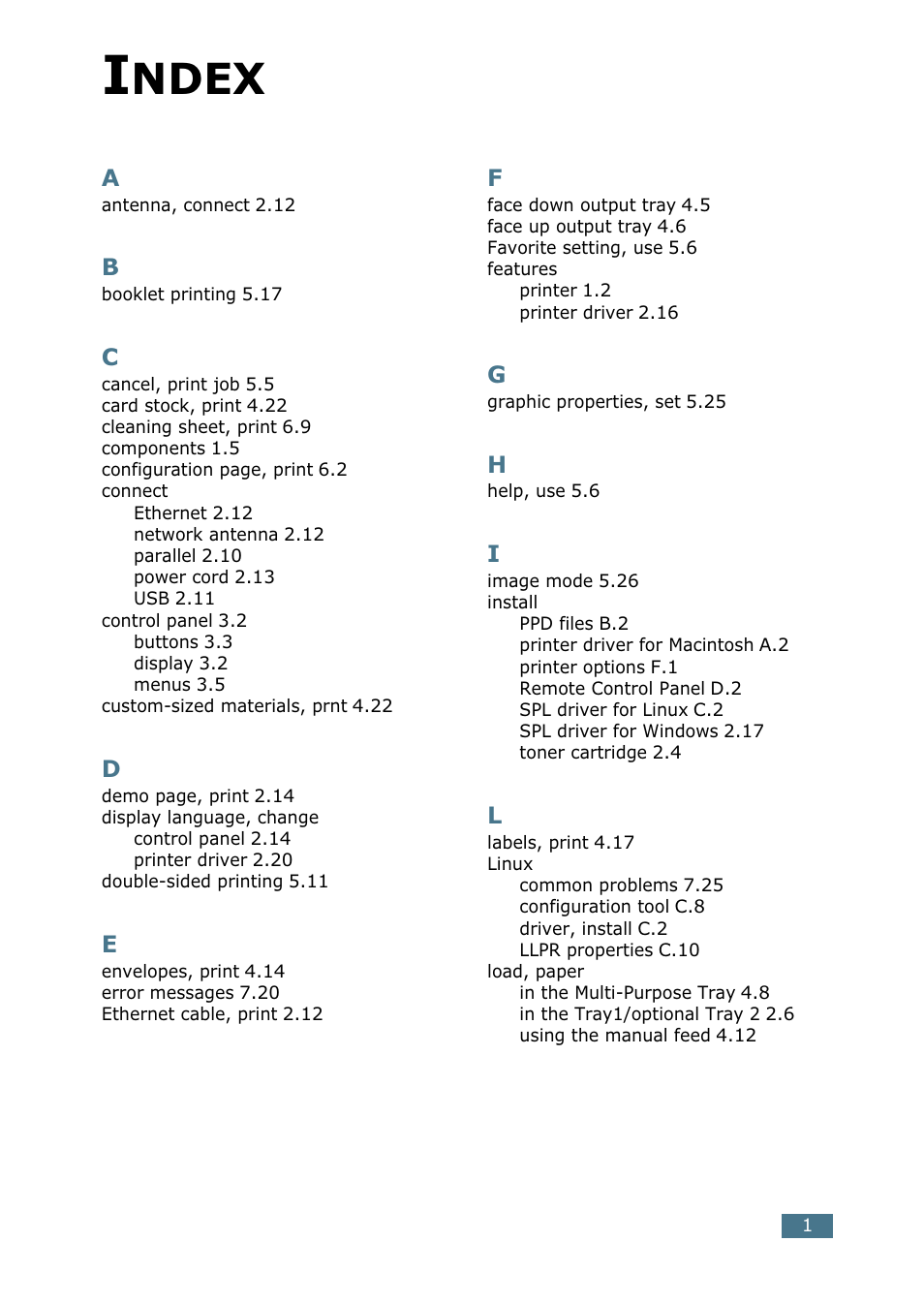 Index, Ndex | Samsung ML-2151N-XBH User Manual | Page 230 / 233