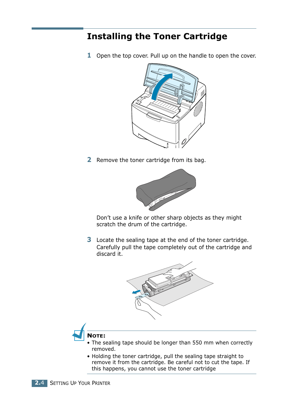 Installing the toner cartridge | Samsung ML-2151N-XBH User Manual | Page 25 / 233