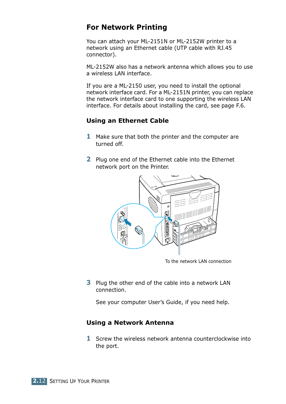 For network printing | Samsung ML-2151N-XBH User Manual | Page 33 / 233