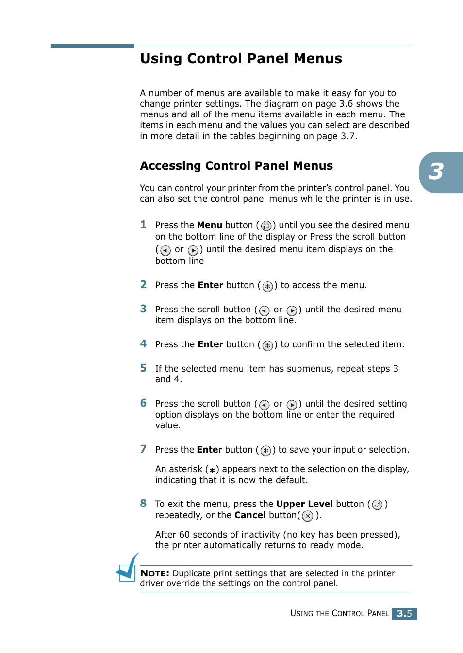 Using control panel menus, Accessing control panel menus | Samsung ML-2151N-XBH User Manual | Page 48 / 233